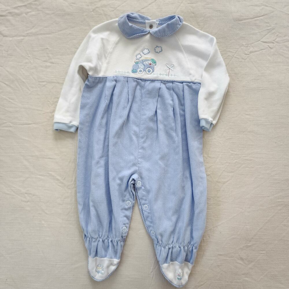 Vintage Blue and White Baby Footie One-Piece